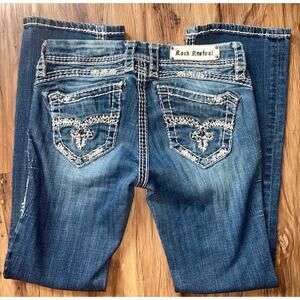 Mid Rise Rock Revival Jeans Amy Easy Boot Size 27 Style E8129E45R Sequin Studded